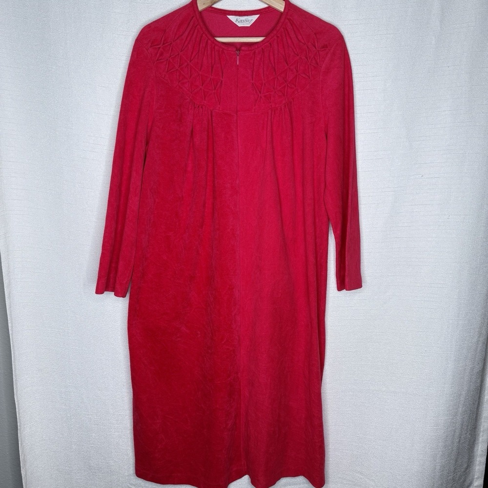 Vtg Kayser Hot Pink Velour‎ Long Zip Night Robe Housecoat Womens L Glam Lounge